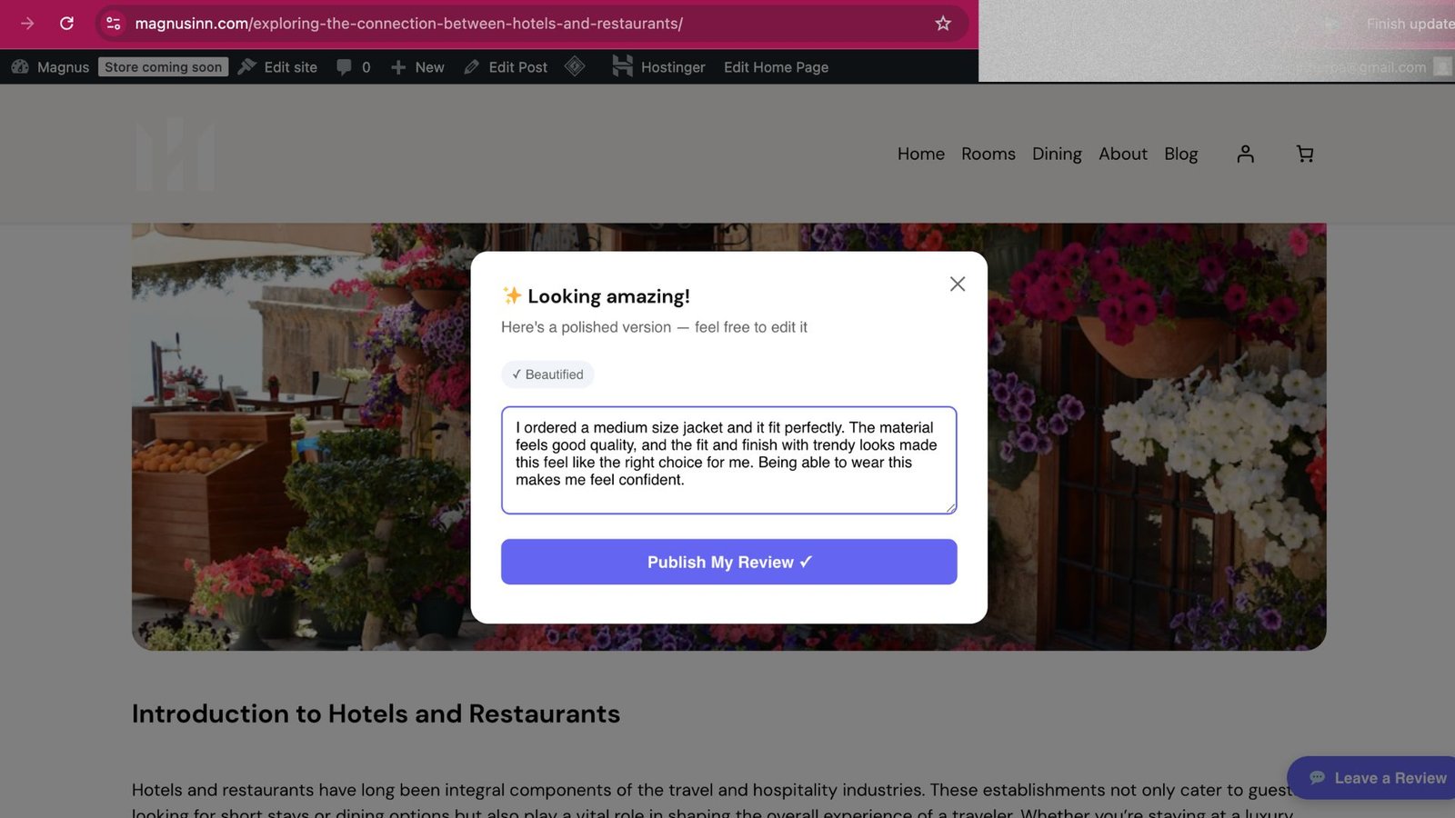 The Beautimonial review widget shown live on a published WordPress site.